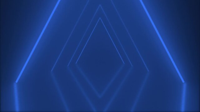 Blue glowing triangular neon light tunnel motion background a sleek and lights