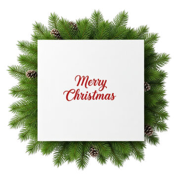 Merry christmas message on foliage wreath isolated on transparent background