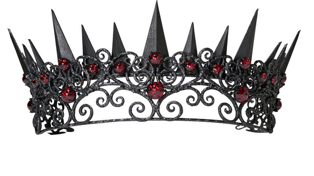 Gothic black metal crown with red gems and spikes