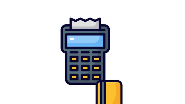 Credit card payment machine icon with a receipt and a bank card inserted for contactless transactions
