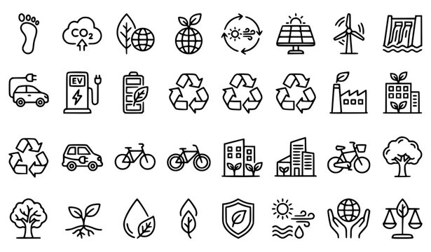 Eco Sustainability and Carbon Reduction Editable Stroke Icon Pack Vector Illustration