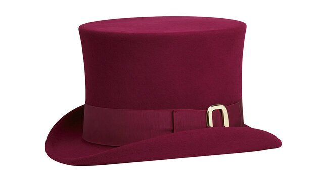 Burgundy Top Hat with Ribbed Band and Gold Buckle