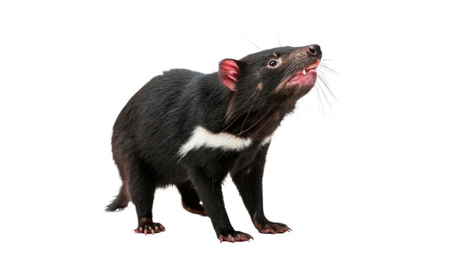 Wild Tasmanian devil marsupial animal standing isolated on transparent background for wildlife conservation