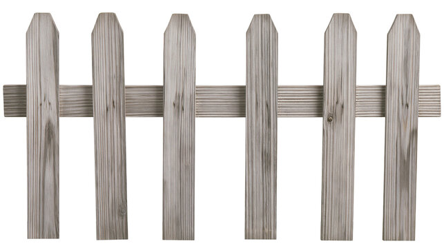 Wooden picket fence section with weathered gray planks