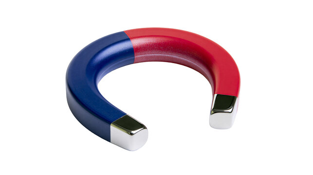 Horseshoe magnet with red and blue poles and silver tips