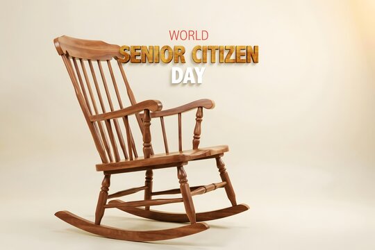 Wooden rocking chair on neutral background for world senior citizen day