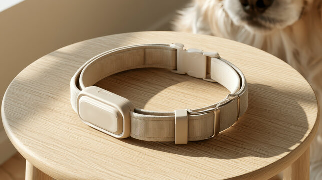 Smart Pet Health Wearables Modern Smart Collar Product On Wooden Table