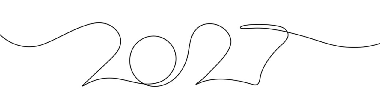 2027 One Line Art Typography Vector, Minimalist 2027 New Year Continuous Line art