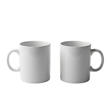 Two white coffee mugs isolated on transparent background