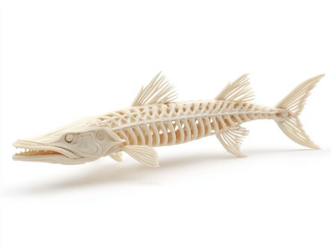 Detailed Intricate Bone Structure Of A Predatory Fish Skeleton Isolated On White Background