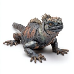 Naklejka premium Detailed Marine Iguana Lizard Standing Isolated On Plain White Background For Scientific Study