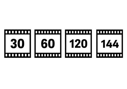 Film strips displaying various numerical values represent distinct video frame rate options.