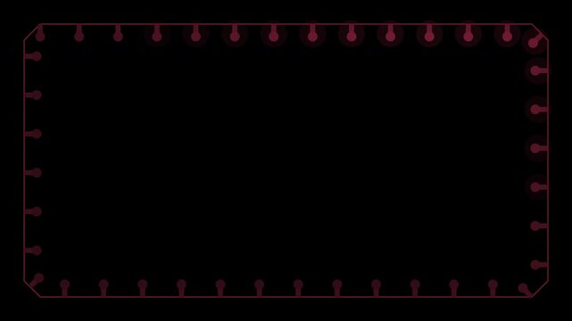 Christmas string lights border frame with sequentially blinking bulbs, burgundy Christmas transparent overlay, seamless loop animation