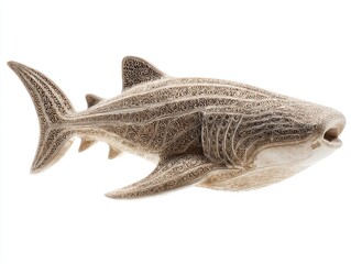 Fototapeta premium Detailed Whale Shark Figurine Isolated On White Background With High Contrast Patterns
