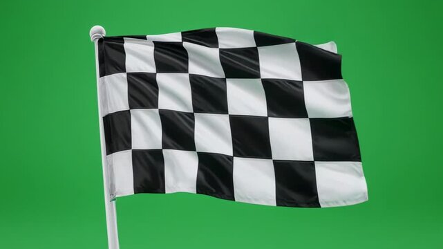 Checkered flag waving against green screen with gentle motion for racing concepts