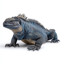 Fototapeta premium Full Body Blue Marine Iguana With Spiky Scales On White Background Isolated Studio Shot