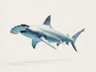 Fototapeta premium Full Body Hammerhead Shark Swimming Isolated On A Clean Off White Background