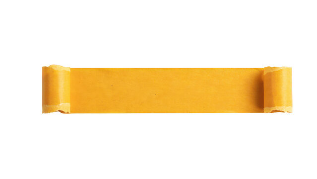 Yellow masking tape strip with curled ends isolated on transparent background