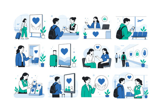 Airport Awareness Poster. Airport trafficking awareness, travel safety campaign, blue heart advocacy, discreet help, survivor support, human rights, prevention, and community care. 12 minimalist
