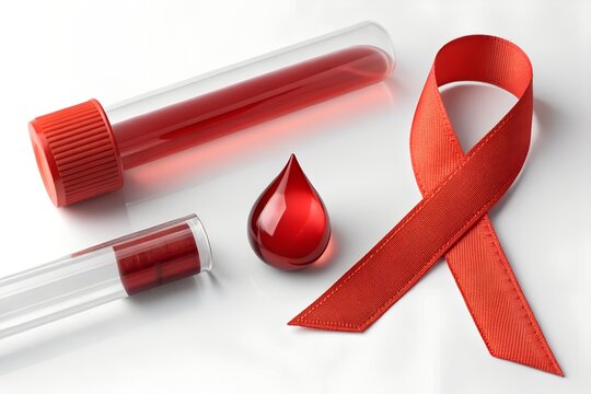 Medical test tubes with blood sample and awareness ribbon awareness laboratory