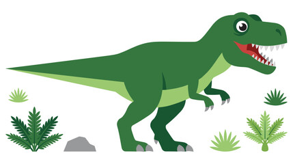 Fototapeta premium Tyrannosaurus rex cartoon illustration, prehistoric dinosaur animal with jungle elements.