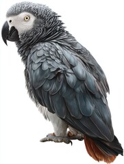 Fototapeta premium Full Body Portrait Of An African Grey Parrot Isolated On White Background With Sharp Focus
