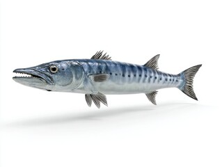 Obraz premium Full Body Side Profile Of A Silver Barracuda Fish Isolated On A Clean White Studio Background