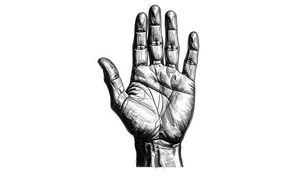Vintage Hand Illustration Open Palm Black Ink
