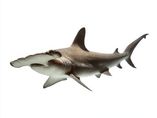 Fototapeta premium Full Body View Of Hammerhead Shark Swimming Against Plain White Background Studio Lighting Portrait