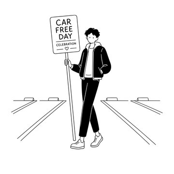 Person holding a sign for Car Free Day celebration in a street  
