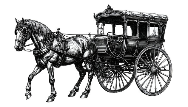 Vintage Horse Drawn Carriage Isolated Illustration On White
