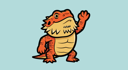 Obraz premium Cute cartoon bearded dragon lizard peeking from side on light blue background with copy space