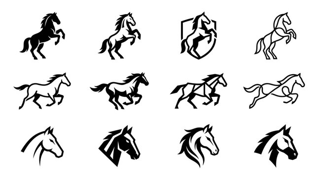 Black horse silhouettes in various running and jumping poses