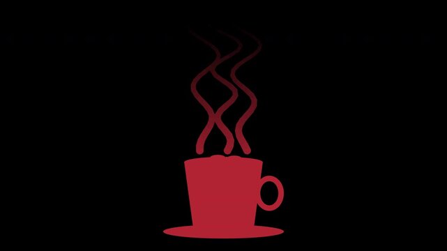 Hot cocoa mug with steam swirling upward, cozy winter drink, red Christmas transparent overlay, seamless loop animation