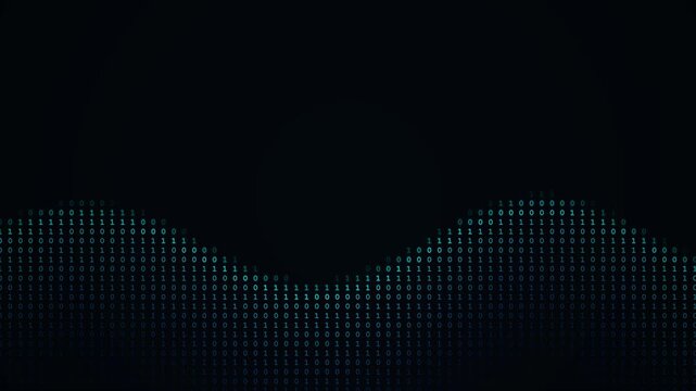 Abstract Digital Binary Code Wave Background Loop. Flowing Data Stream Animation for Technology, Computing, AI, and Cyber Security Concepts.