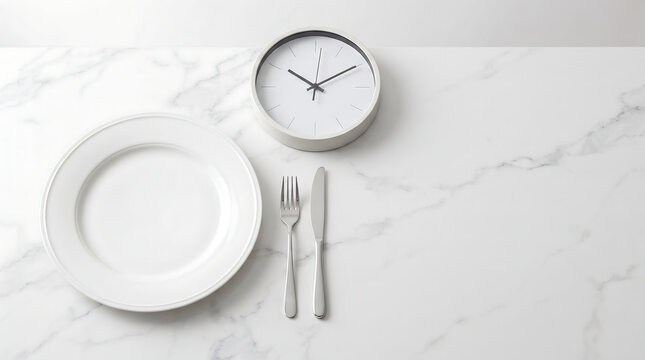 Empty Plate with Clock Concept for Intermittent Fasting