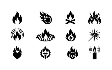 Obraz premium Collection of diverse fire and flame icons representing various concepts