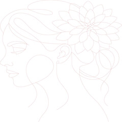 Elegant One Line Art Woman Profile Portrait with Flower in Hair Vector Illustration © Aman