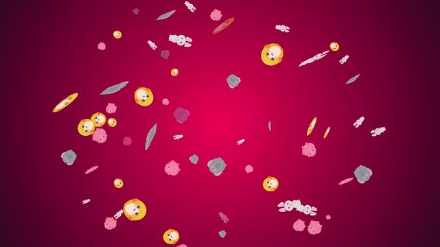 Colorful Cartoon Animal Icons Falling Down on a Deep Pink Background