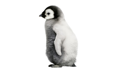 Fluffy emperor penguin chick with grey and white downy feathers © darietta