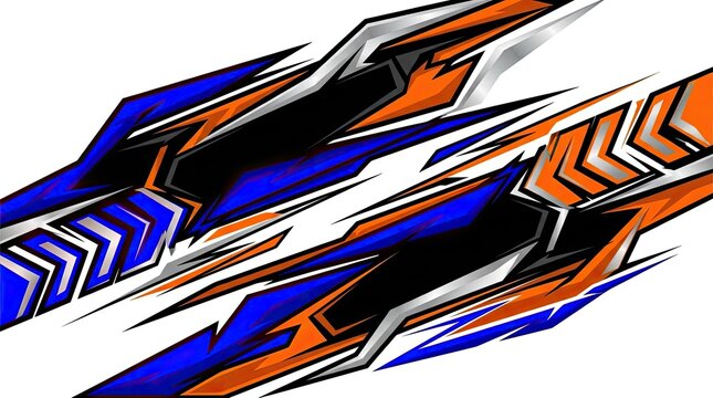 Blue orange racing decal car wrap design.