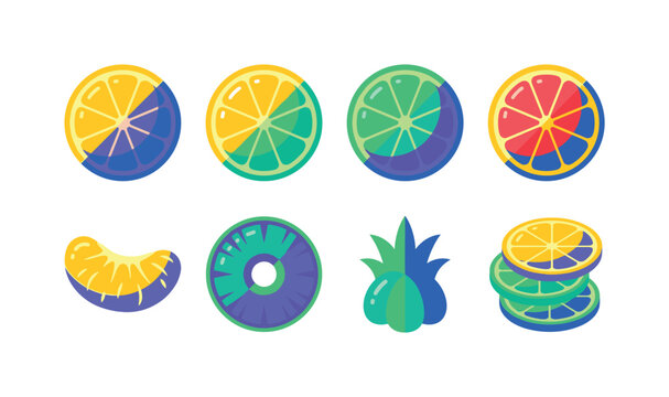 Vibrant abstract fruit slices and pineapple illustration with bold colors