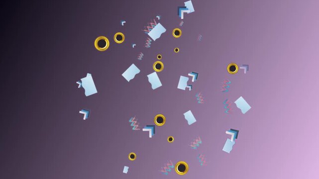Geometric Shapes Floating Against a Smooth Purple Gradient Background