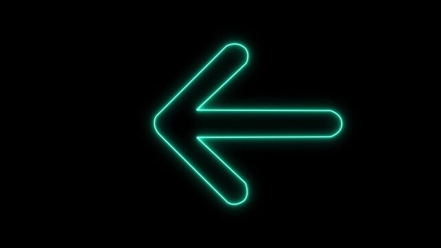 Neon arrow right to left direction concept . Arrow pointing right side, beautiful left side neon arrow icon animation on black background. 4K abstract neon arrow loading icon and uploading animation