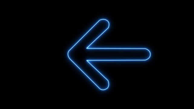 Neon arrow right to left direction concept . Arrow pointing right side, beautiful left side neon arrow icon animation on black background. 4K abstract neon arrow loading icon and uploading animation