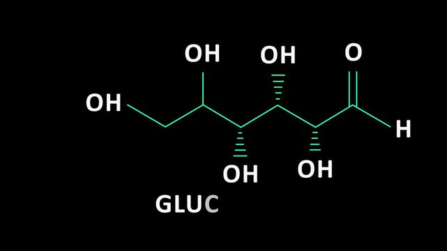 neon Glucose molecule on black Background. glowing formula of Glucose. Glucose Molecular Structure Symbol icon Animation. Glucose Molecule Structure icon
