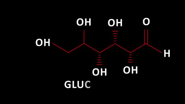 neon Glucose molecule on black Background. glowing formula of Glucose. Glucose Molecular Structure Symbol icon Animation. Glucose Molecule Structure icon