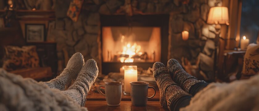 Cozy evening by the warm fireplace.