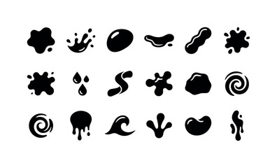 Obraz premium Collection of black ink splatters and liquid drops in various abstract shapes