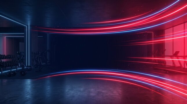 Abstract Fitness Sports Background Template with Neon Light Speed Lines and Copy Space